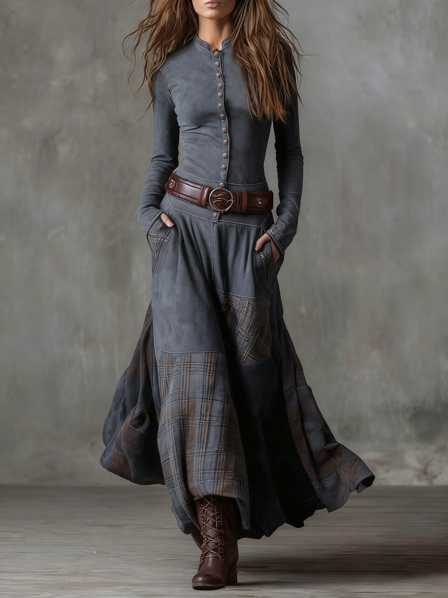 Sisa - Vestido Maxi de Ante con Cinturón