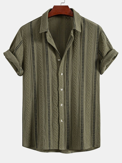 Camisa de jacquard a rayas geométricas con botones y pantalones de lino de pierna recta