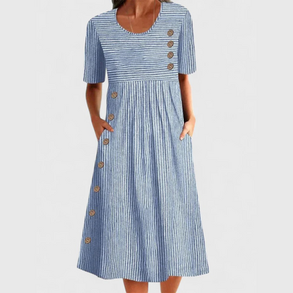 Julia - Vestido Midi a Rayas Azul