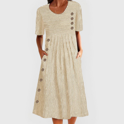 Julia - Vestido Midi a Rayas Beige