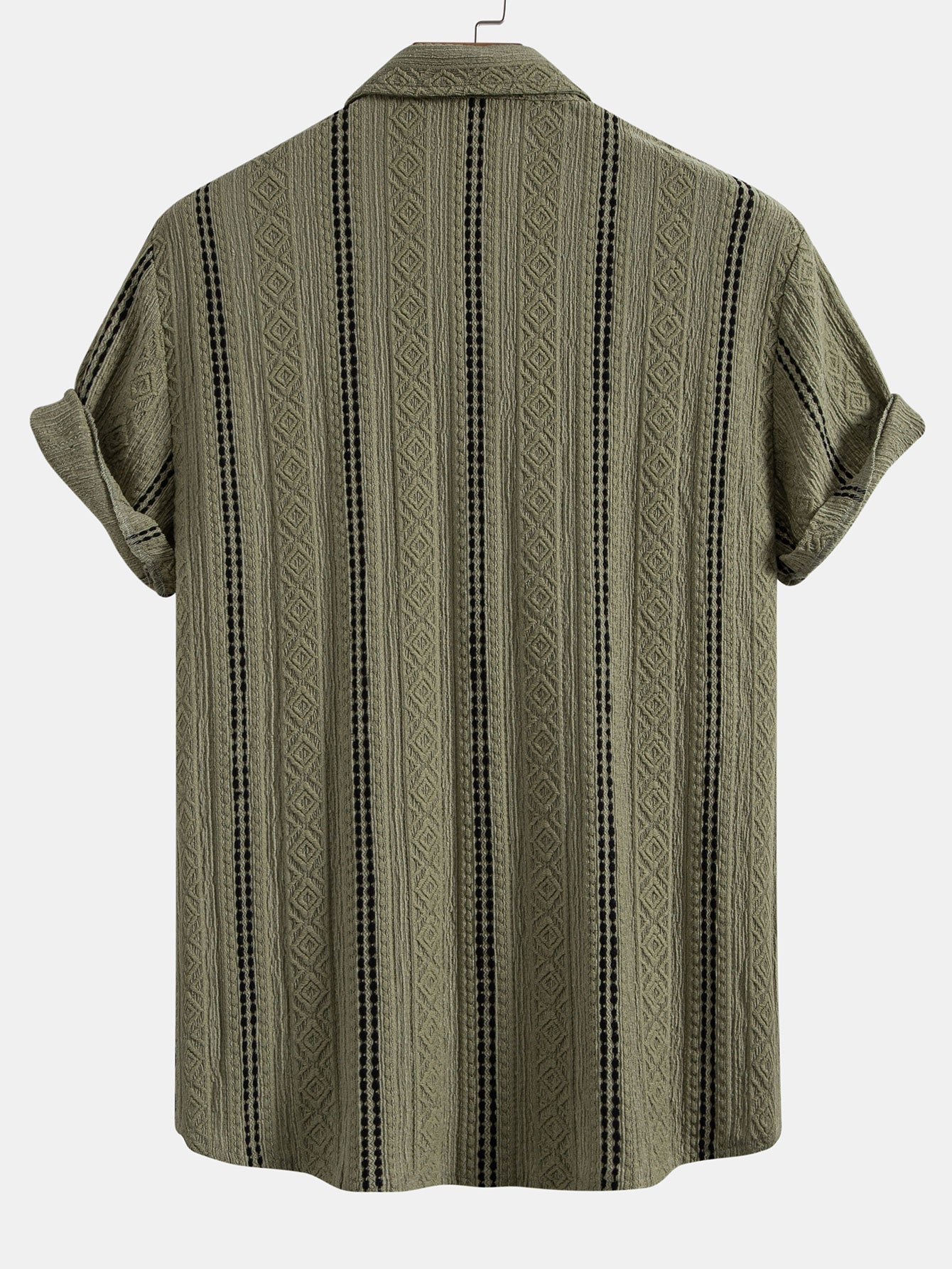 Camisa de jacquard a rayas geométricas con botones y pantalones de lino de pierna recta