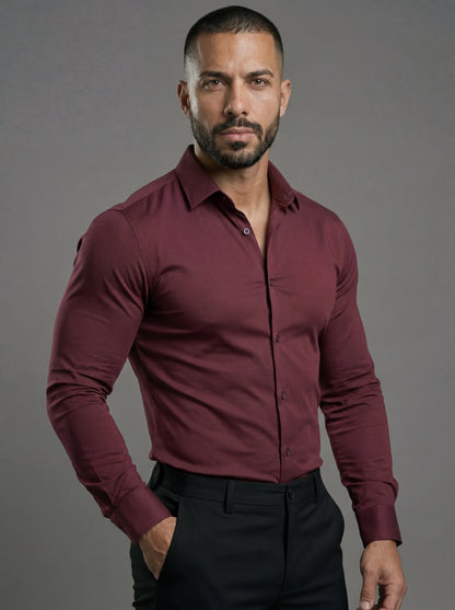 Camisa formal elástica vino