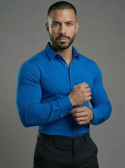 Camisa formal elástica azul coral