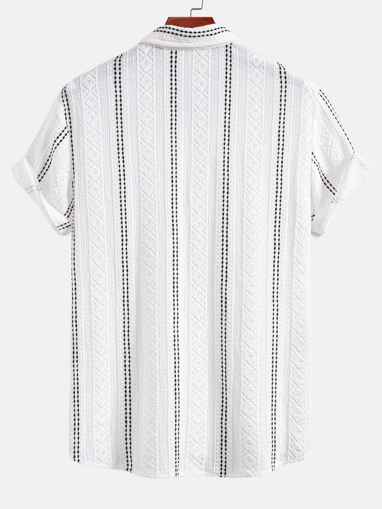 Camisa de jacquard a rayas geométricas con botones y pantalones de lino de pierna recta