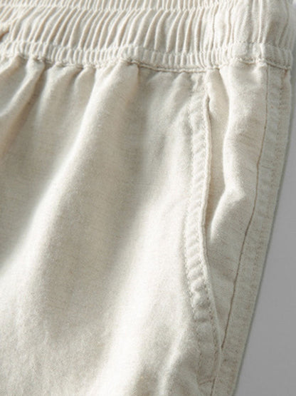 Camisa de jacquard a rayas geométricas con botones y pantalones de lino de pierna recta