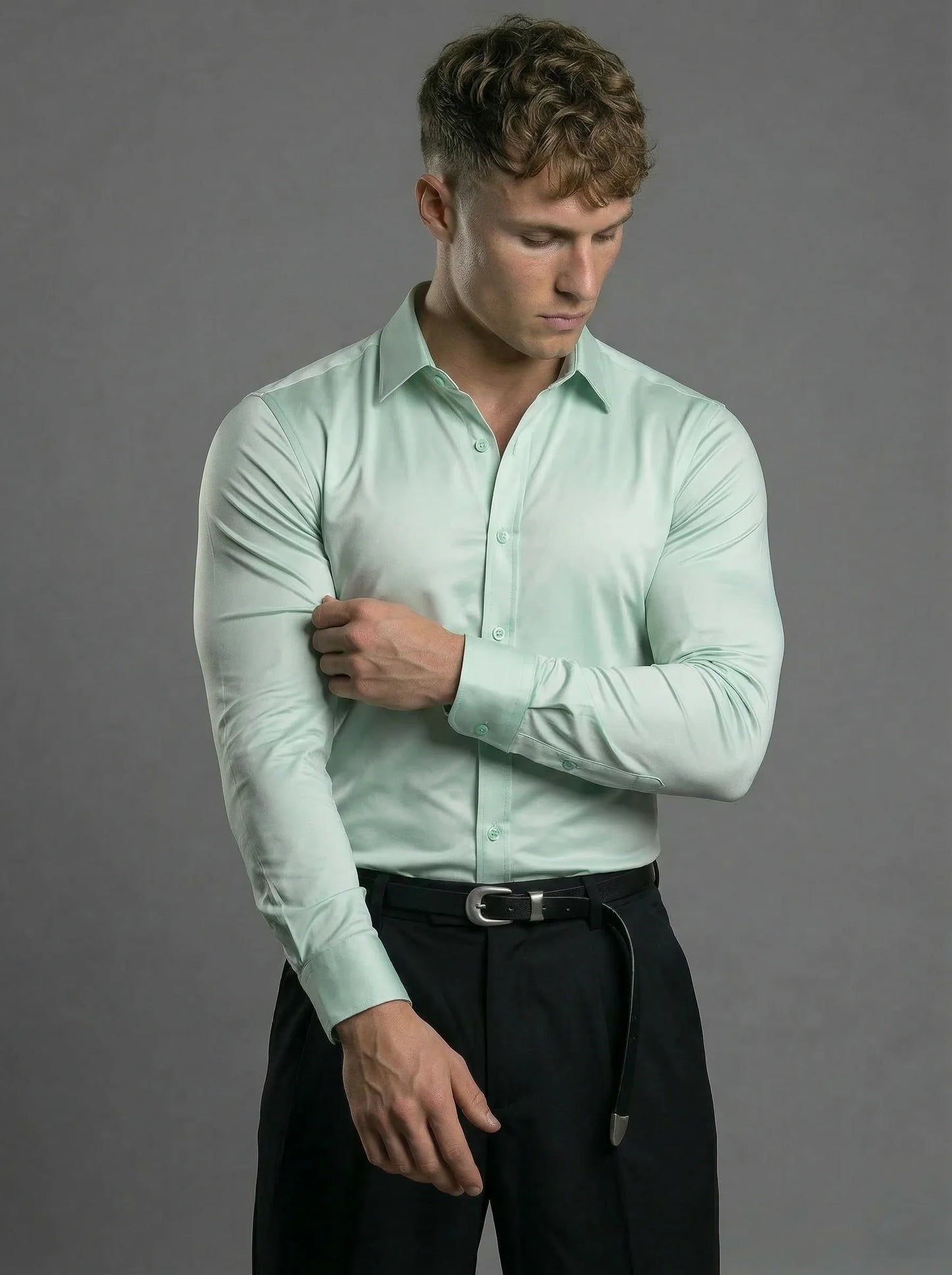 Camisa formal elástica verde menta