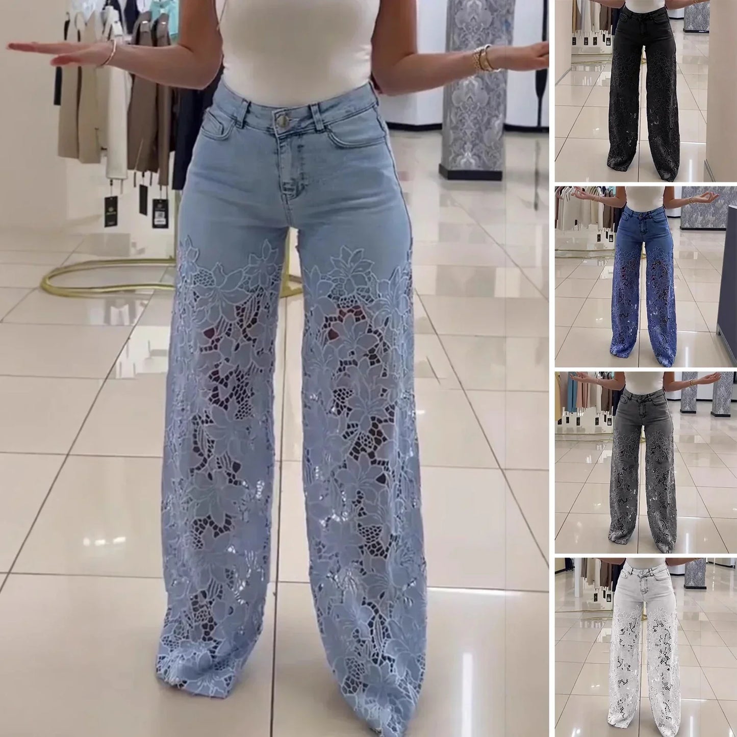 Vaqueros Aria™ en Denim Moderno con Encaje Floral