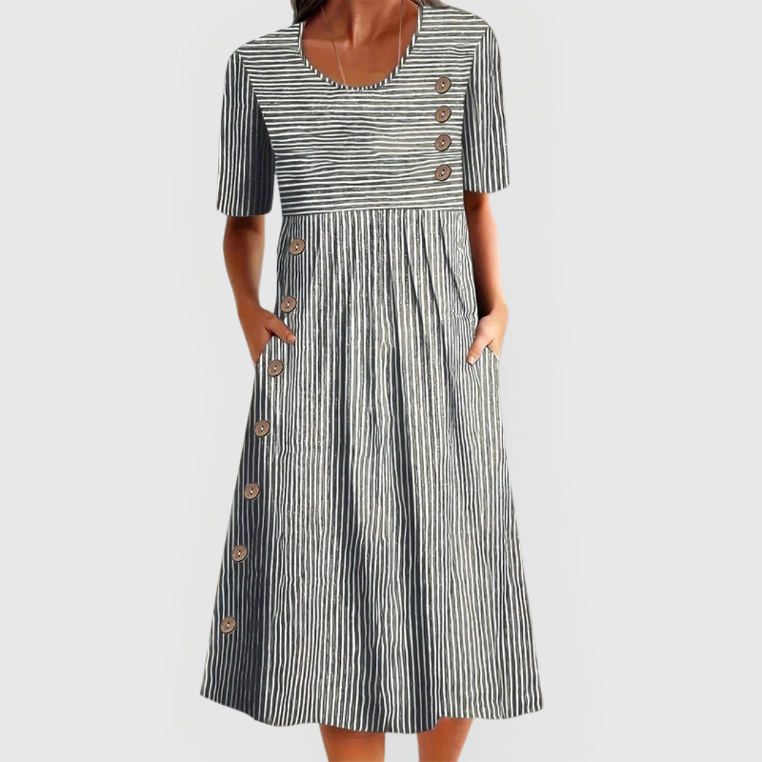 Julia - Vestido Midi a Rayas Gris