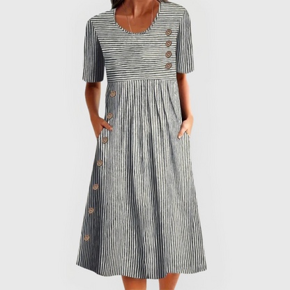 Julia - Vestido Midi a Rayas Gris