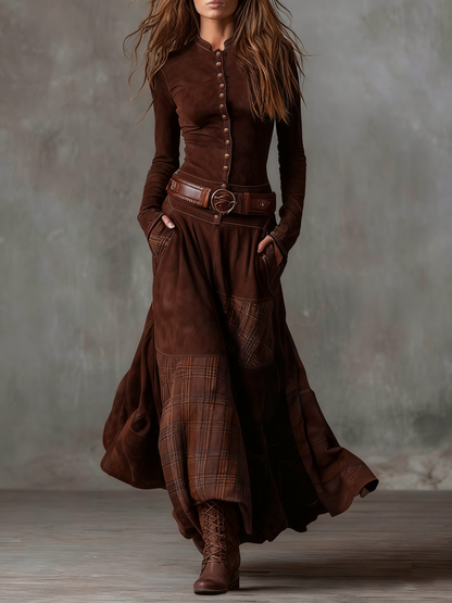 Sisa - Vestido Maxi de Ante con Cinturón