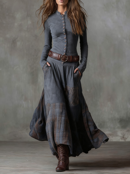 Sisa - Vestido Maxi de Ante con Cinturón