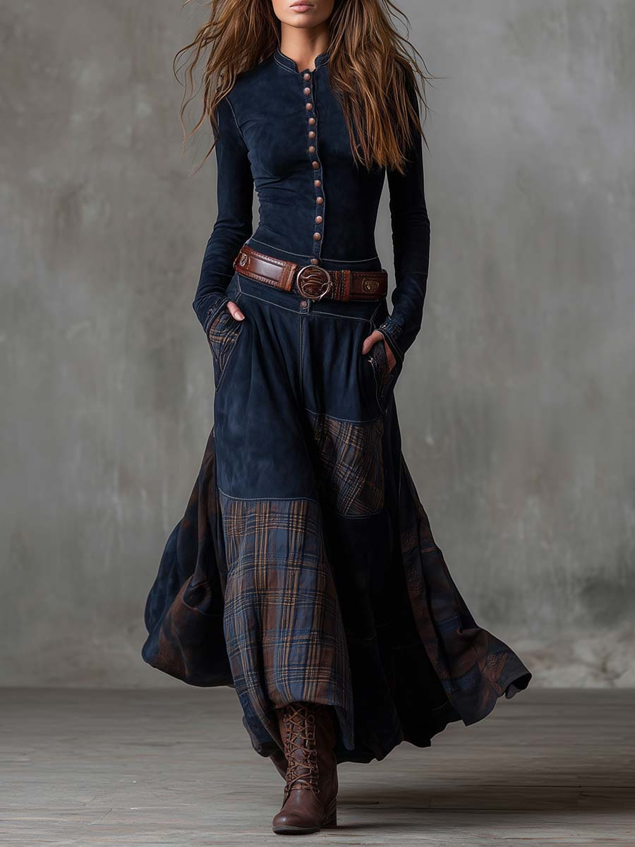 Sisa - Vestido Maxi de Ante con Cinturón