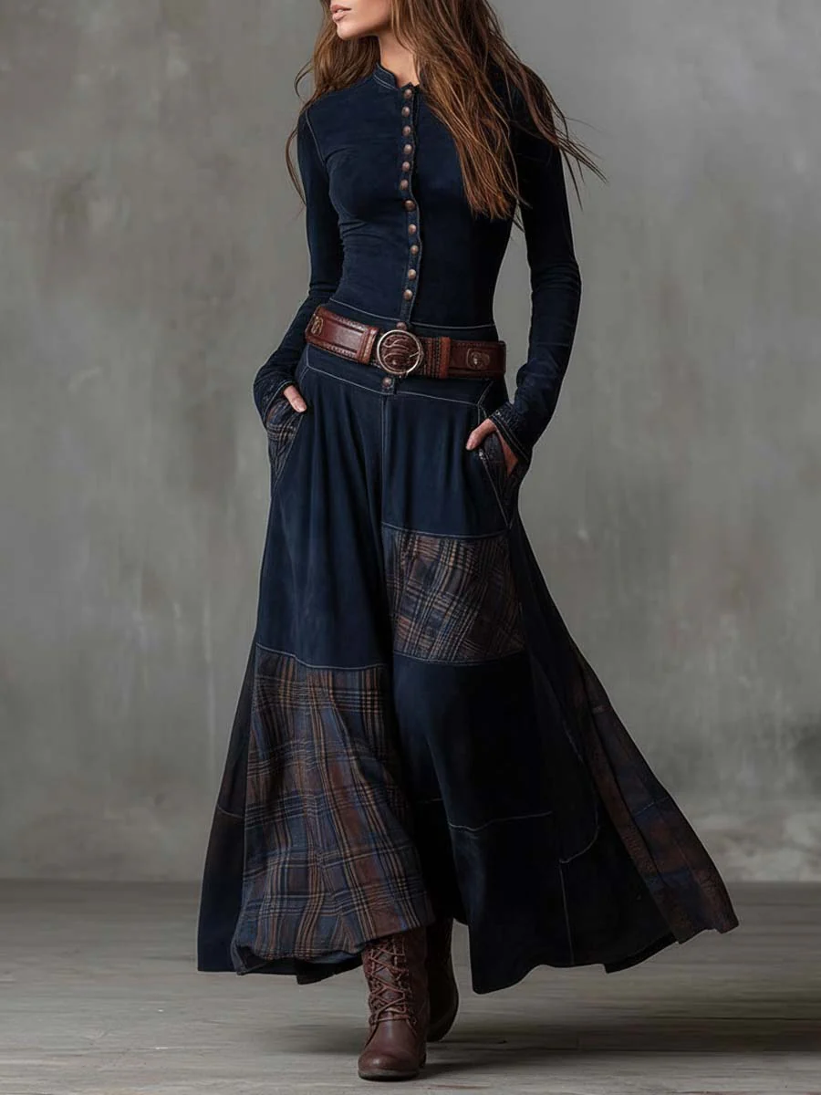 Sisa - Vestido Maxi de Ante con Cinturón