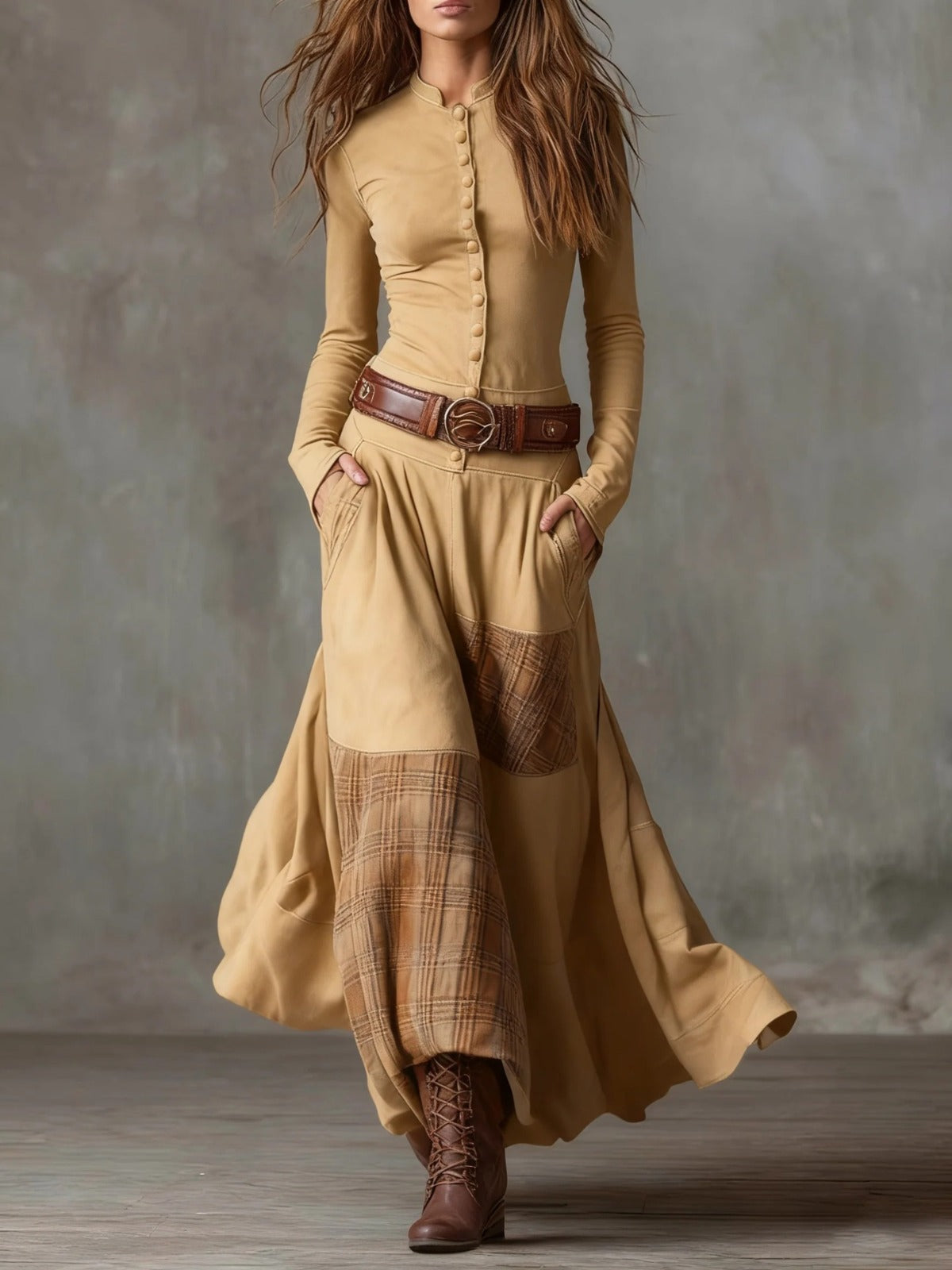 Sisa - Vestido Maxi de Ante con Cinturón