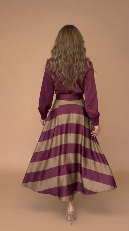 Vestido Elegante a Rayas con Lazo - Rojo