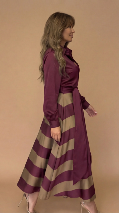 Vestido Elegante a Rayas con Lazo - Rojo