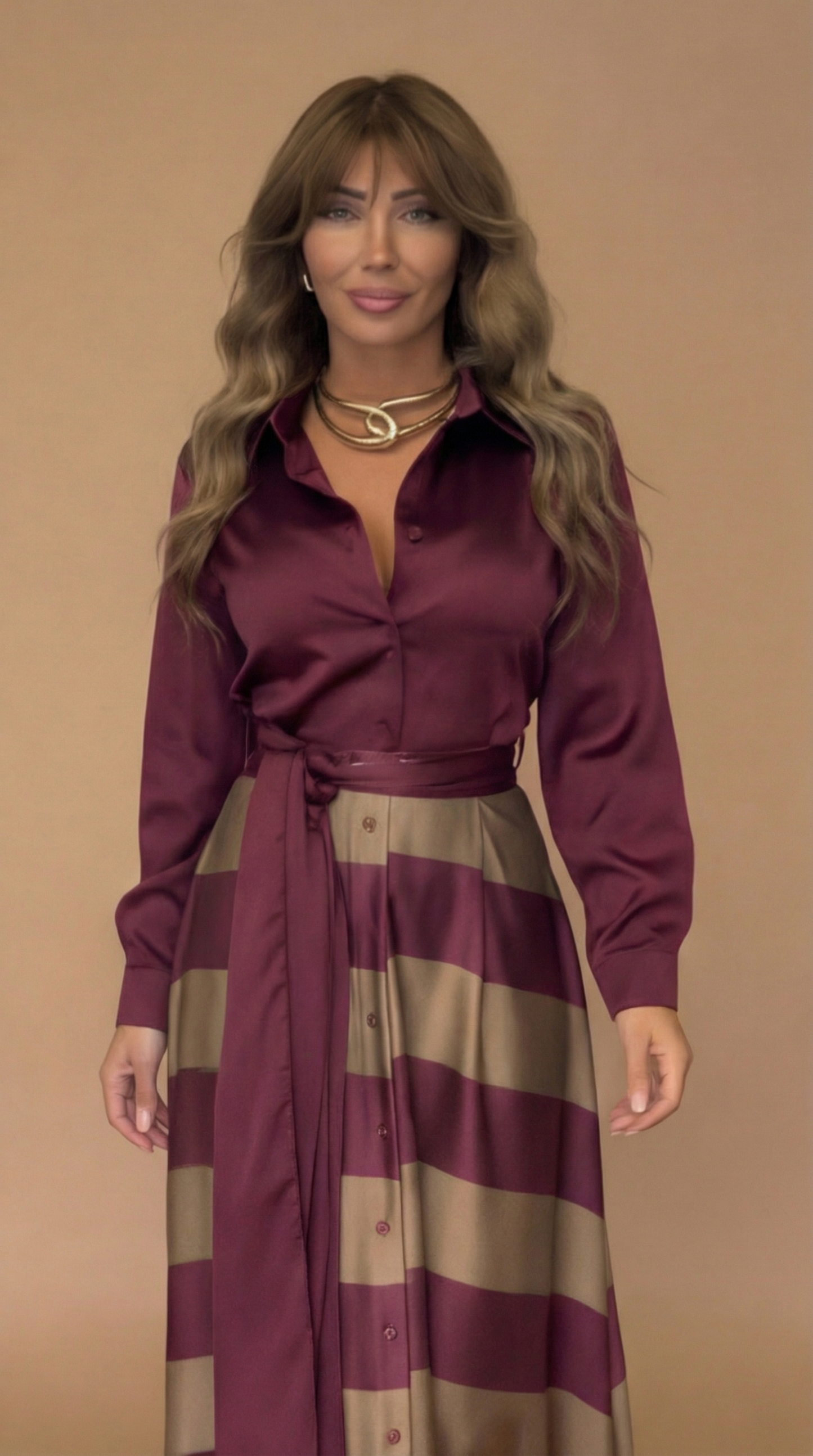 Vestido Elegante a Rayas con Lazo - Rojo