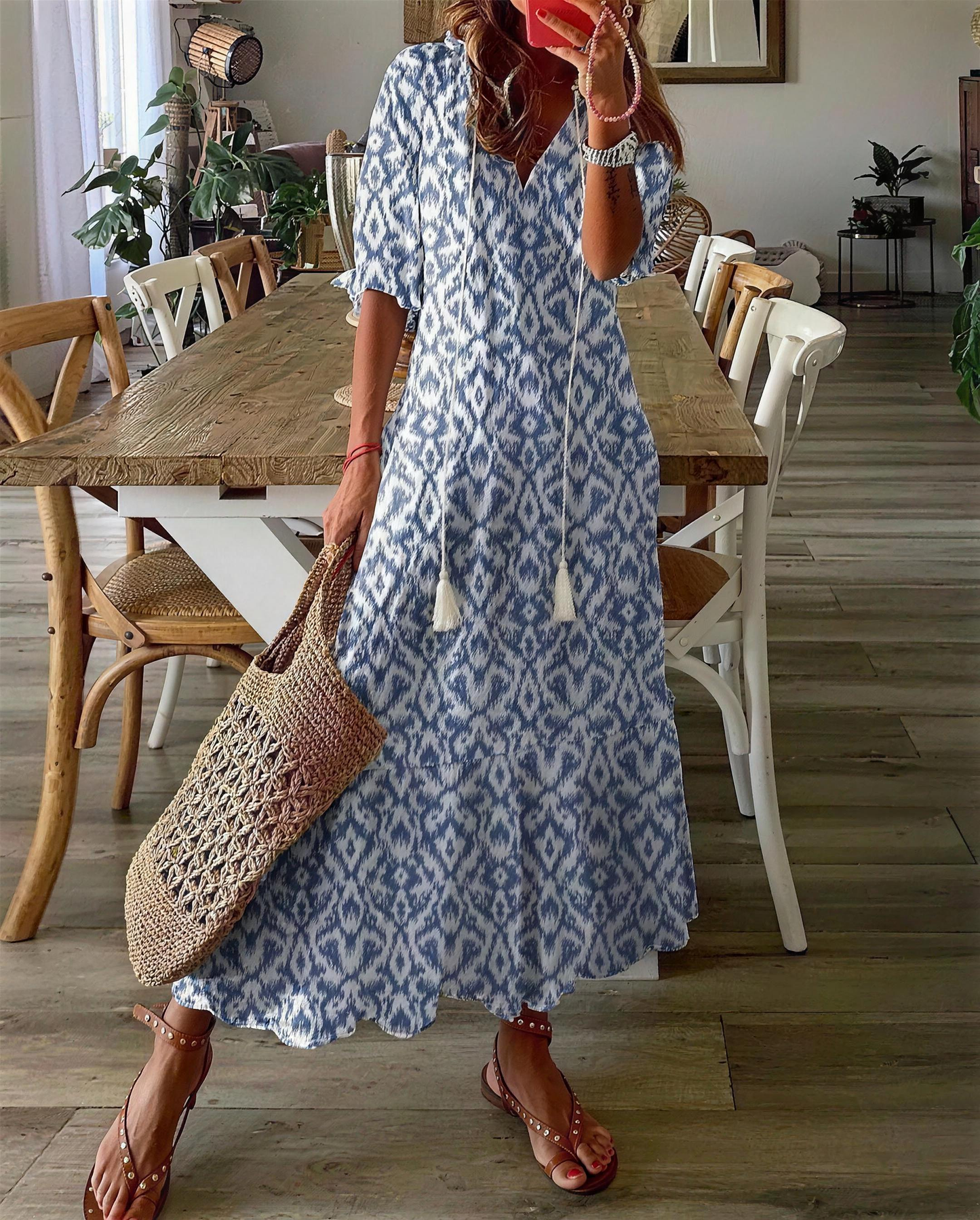 Luna - Vestido Midi Boho Azul
