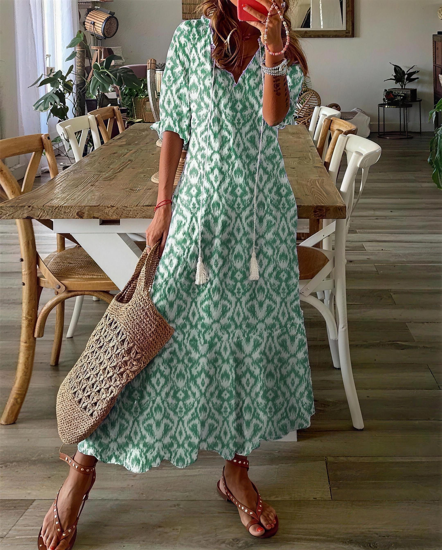 Luna - Vestido Midi Boho Verde