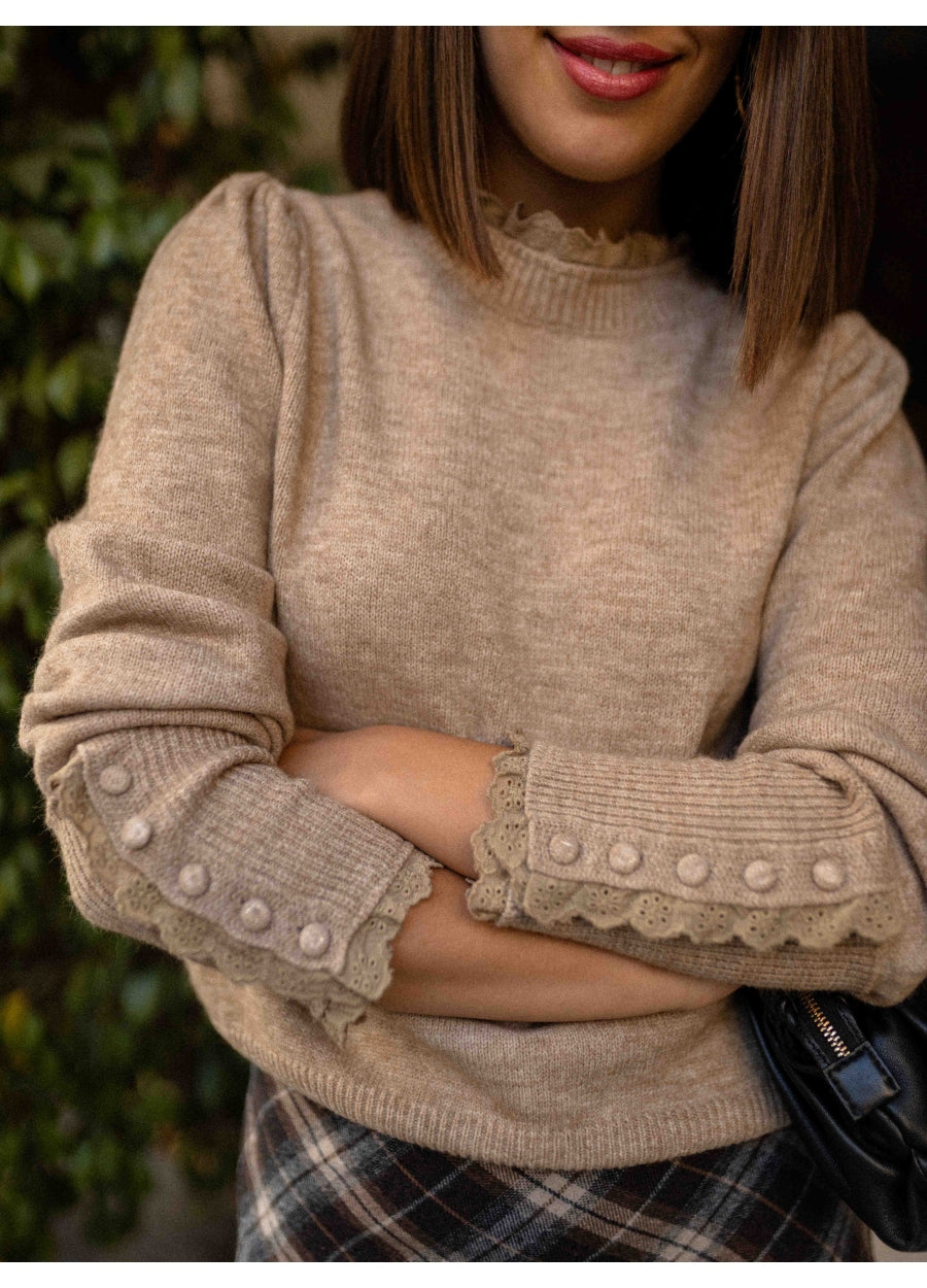 Chompa de punto Taupe